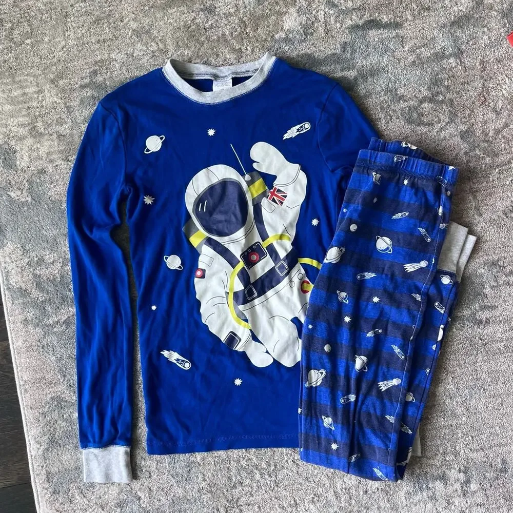 Mini Boden Snug Long John Pajamas Blue Astronaut 14